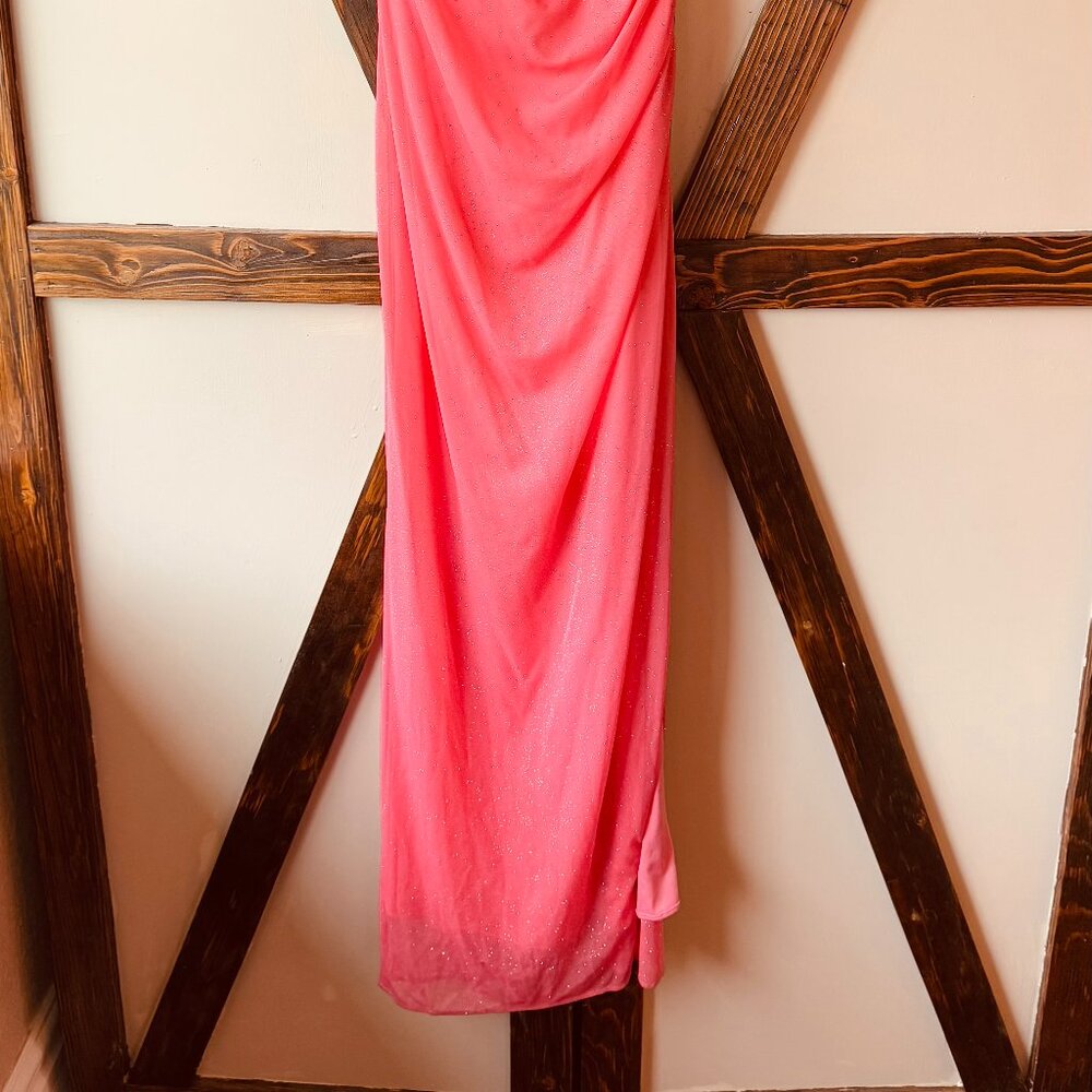 Salmon Sparkle Floor Length One Shoulder Strap Prom/Party Dress - Picture 3 of 6